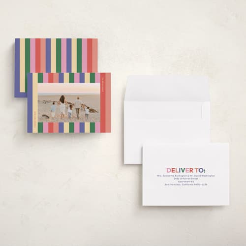 This is a grape soda petite holiday cards with standard by Lisa McLean called carnival printing on signature in petite