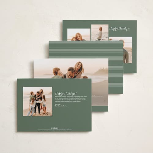 This is a eucalyptus petite holiday cards with standard by Carmia C. called nostalgic script printing on signature in petite