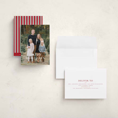 This is a snowflake petite holiday cards with standard by Wildfield Paper Co called happy holidays! printing on signature in petite