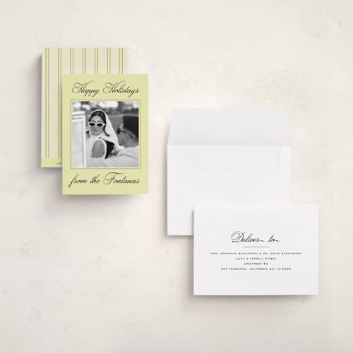This is a spearmint petite holiday cards with standard by Ekko Studio called traditional twist printing on signature in petite