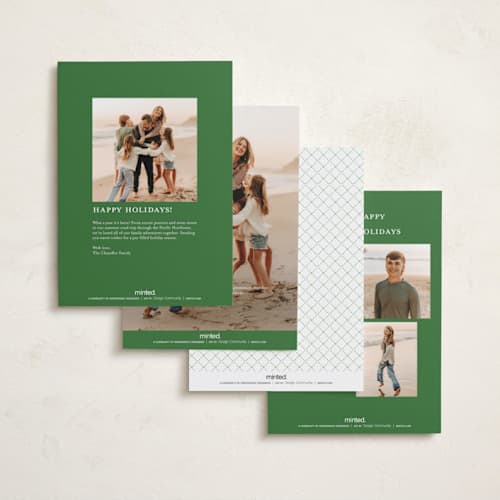 This is a elf shoes petite holiday cards with standard by Erika Firm called nostalgic ribbon border printing on recycled smooth signature in petite