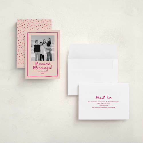 This is a sugar plum petite holiday cards with standard by Megan Davis called toboggan printing on signature in petite