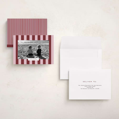 This is a berry petite holiday cards with standard by Angela Thompson called gallery stripe printing on signature in petite