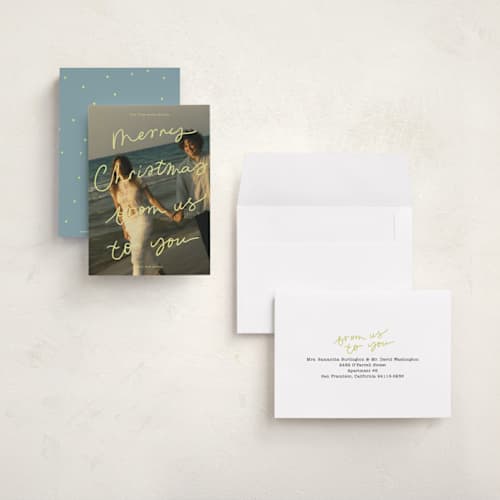This is a citrus petite holiday cards with standard by Abbigail Lim called postcard from us printing on signature in petite