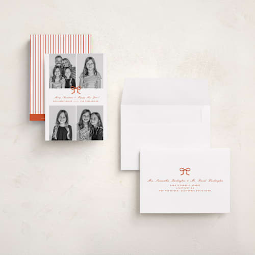 This is a poinsettia petite holiday cards with standard by Paper Raven Co. called merry memory printing on signature in petite