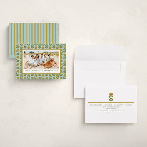 This is a mint petite holiday cards with standard by Erika Firm called beach house summer printing on signature in petite