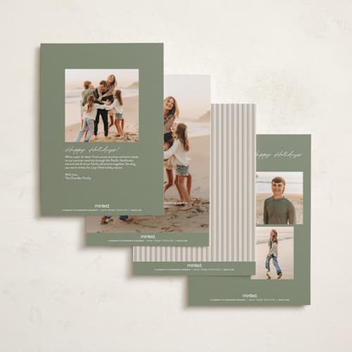 This is a sage petite holiday cards with standard by Sierra Lee called festive post printing on signature in petite