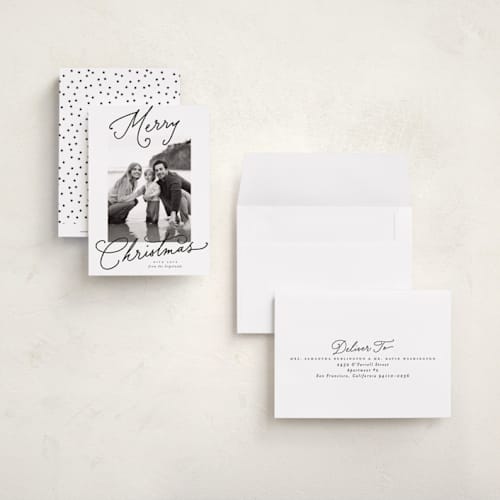 This is a snow petite holiday cards with standard by Everett Paper Goods called aerial printing on signature in petite