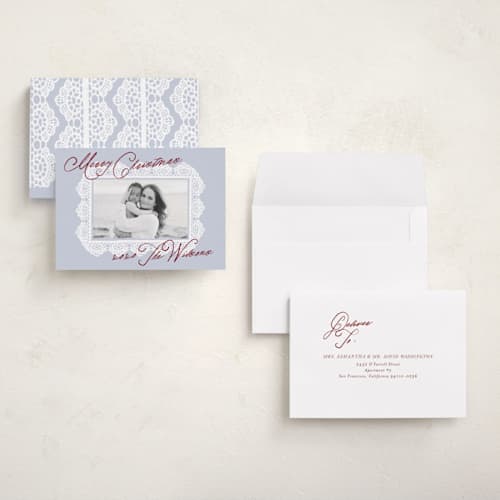 This is a fog petite holiday cards with standard by AK Graphics called lace doilie printing on signature in petite