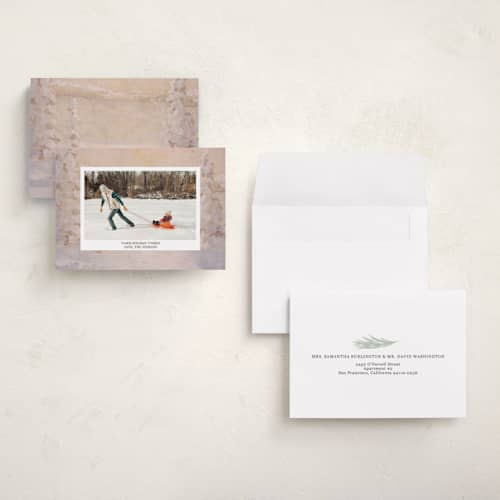 This is a gingerbread petite holiday cards with standard by Lindsay Megahed called winter wishes printing on signature in petite