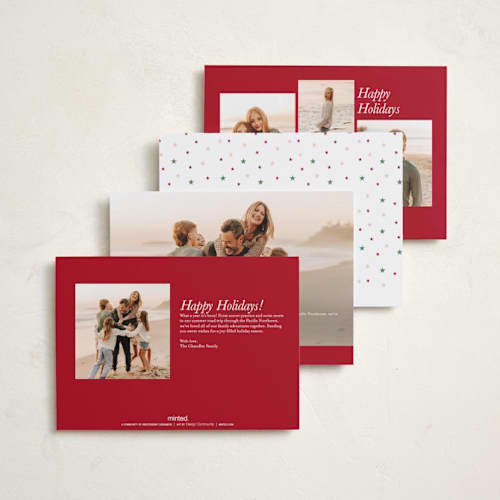 This is a cranberry petite holiday cards with standard by Hannah Williams called new home stripe printing on signature in petite