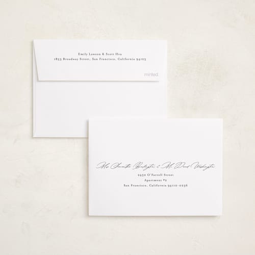 This is a snow petite holiday cards with standard by Stacey Meacham called minimal merry printing on recycled smooth signature in petite