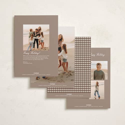 This is a chocolate petite holiday cards with standard by Stacey Meacham called cute gingham mat printing on signature in petite