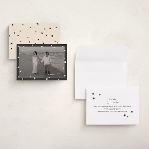 This is a coal petite holiday cards with standard by Lisa McLean called shine bright printing on signature in petite