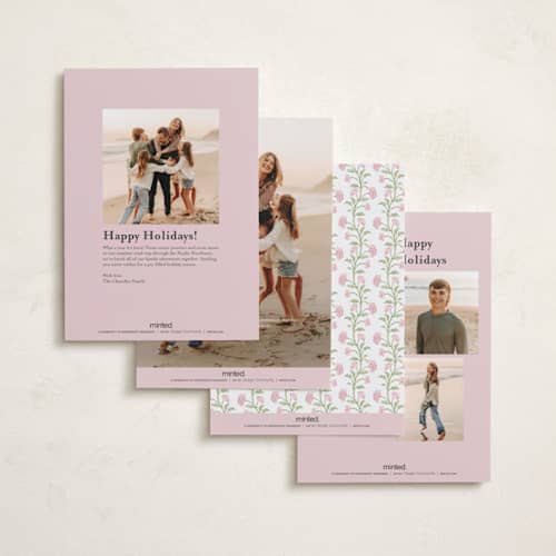 This is a candy petite holiday cards with standard by Sarah Knight called block print florals printing on signature in petite