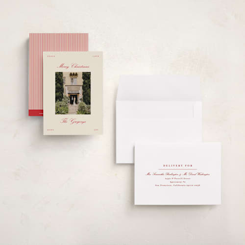 This is a cherry petite holiday cards with standard by Pixel and Hank called minimal christmas printing on signature in petite