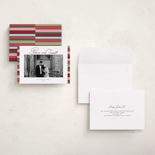 This is a mulled wine petite holiday cards with standard by Kat Roberts called striped edge printing on signature in petite