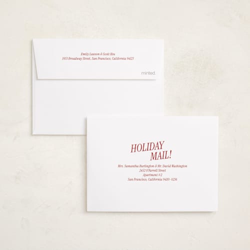 This is a candy cane petite holiday cards with standard by Angela Garrick called santa's coming printing on signature in petite