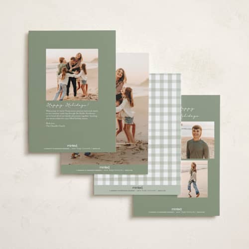 This is a spearmint petite holiday cards with standard by Emily Betts called scallop matted photo printing on signature in petite