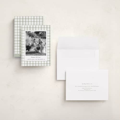 This is a spearmint petite holiday cards with standard by Emily Betts called scallop matted photo printing on signature in petite