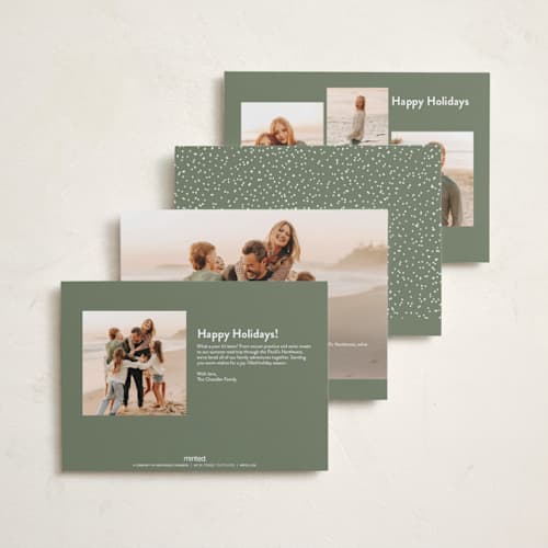 This is a snow petite holiday cards with standard by Hooray Creative called sans and signature printing on recycled smooth signature in petite