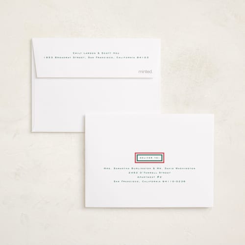 This is a mistletoe petite holiday cards with standard by Amy Kross called page printing on signature in petite