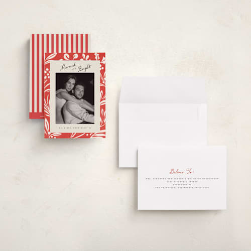 This is a candy cane petite holiday cards with standard by Teju Reval called bold botanicals printing on signature in petite