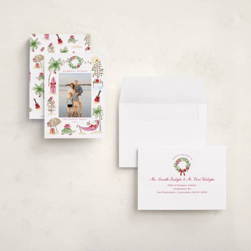 This is a hibiscus petite holiday cards with standard by Sarah Knight called ohana printing on signature in petite