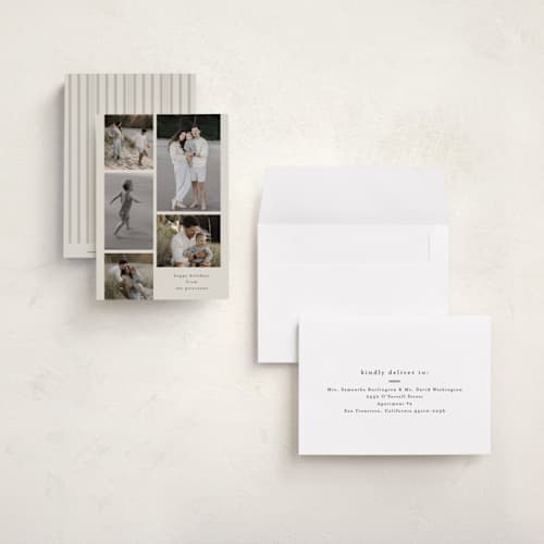 This is a vanilla petite holiday cards with standard by Stacey Meacham called minimal filmstrip printing on signature in petite