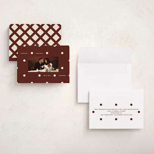 This is a mulled wine petite holiday cards with standard by Inkblot Design called jingle dot printing on signature in petite