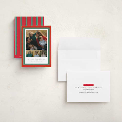 This is a poinsettia petite holiday cards with standard by Amy Kross called douglas printing on signature in petite