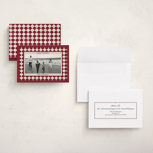 This is a burgundy petite holiday cards with standard by Angel Walker called marble diamond printing on signature in petite