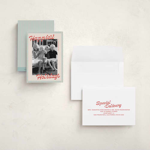 This is a cabana petite holiday cards with standard by Carolyn Nicks called striped delight printing on signature in petite