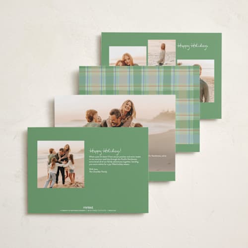 This is a pine petite holiday cards with standard by Lauren Jopling called painted holiday plaid printing on signature in petite