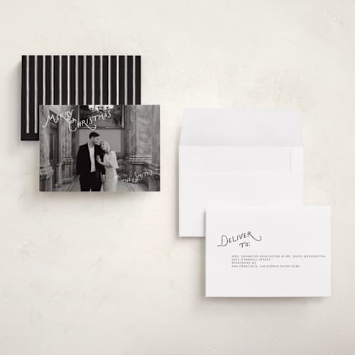 This is a snow petite holiday cards with standard by taylorVdesign called corner notes printing on signature in petite