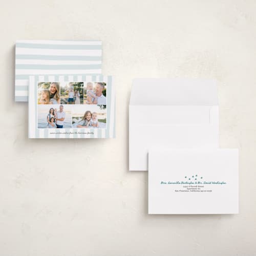 This is a winter sky petite holiday cards with standard by Lindsay Megahed called watercolor stripes printing on signature in petite