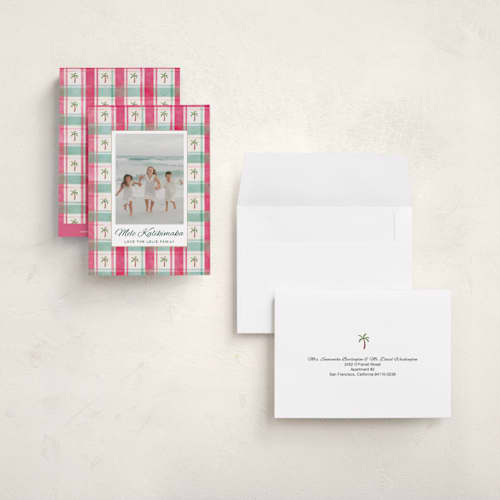 This is a mulberry petite holiday cards with standard by Colleen Lelie called tropical plaid christmas printing on signature in petite