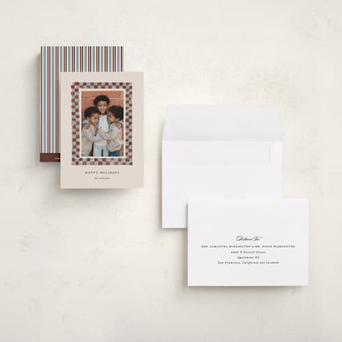 This is a rust petite holiday cards with standard by Snow and Ivy called castello printing on signature in petite