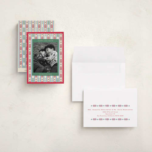 This is a poinsettia petite holiday cards with standard by Amy Kross called lauren printing on signature in petite