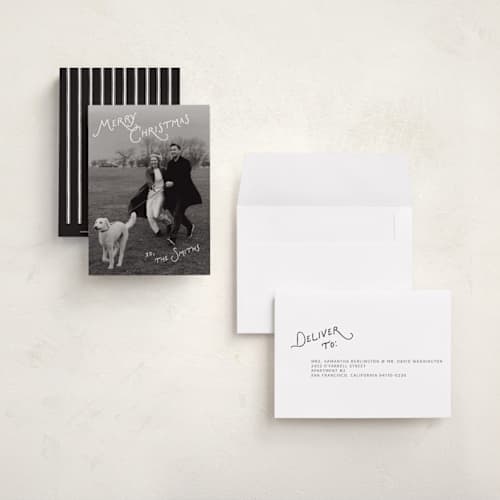 This is a snow petite holiday cards with standard by taylorVdesign called corner notes printing on signature in petite