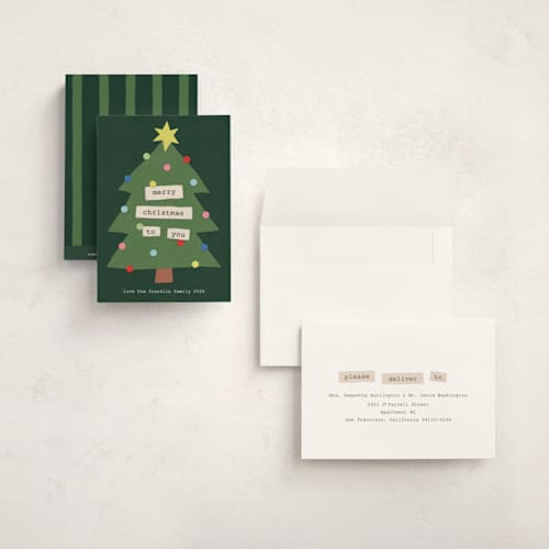 This is a garland petite holiday cards with standard by Kercia Jane called christmas collage printing on signature in petite