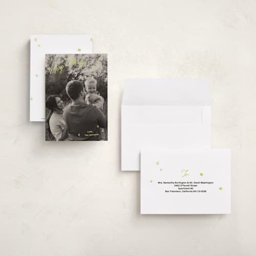 This is a citron petite holiday cards with standard by Ani Somi called sparkle and cheer printing on signature in petite