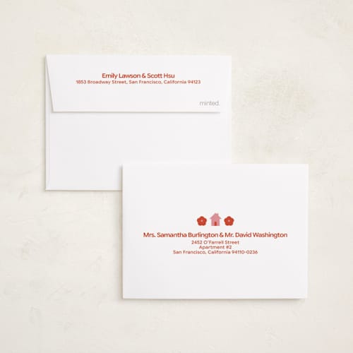 This is a tomato petite holiday cards with standard by Inkblot Design called still merry printing on signature in petite