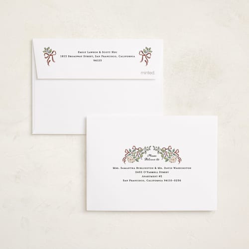 This is a holly petite holiday cards with standard by Grae called holiday botanicals printing on signature in petite