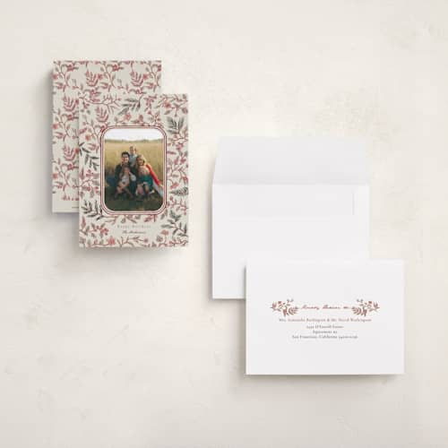 This is a cherry petite holiday cards with standard by Elly called a winter gathering printing on signature in petite