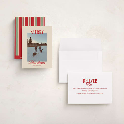 This is a stocking petite holiday cards with standard by Creo Study called modern classic printing on signature in petite