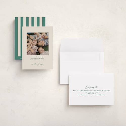 This is a evergreen petite holiday cards with standard by Kristie Kern called the crew printing on signature in petite