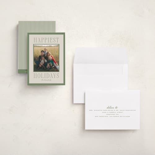 This is a mistletoe petite holiday cards with standard by Wildfield Paper Co called happiest! printing on signature in petite