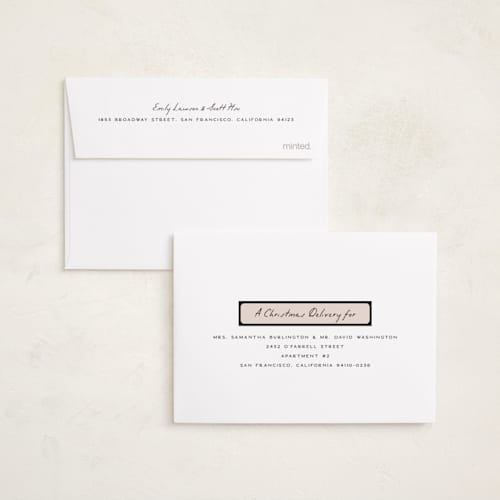 This is a coal petite holiday cards with standard by Pixel and Hank called reverie printing on signature in petite