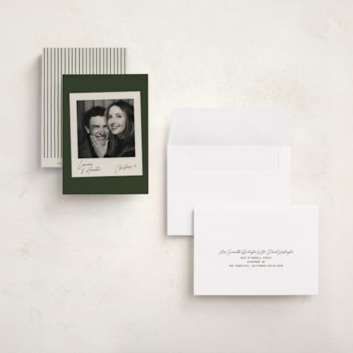 This is a evergreen petite holiday cards with standard by Chelsea Petaja called snapshot holiday printing on signature in petite